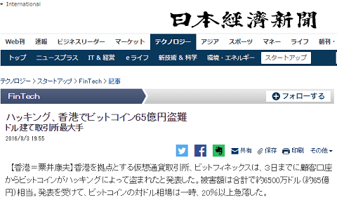 2016年8月3日の日経新聞へのリンク画像です